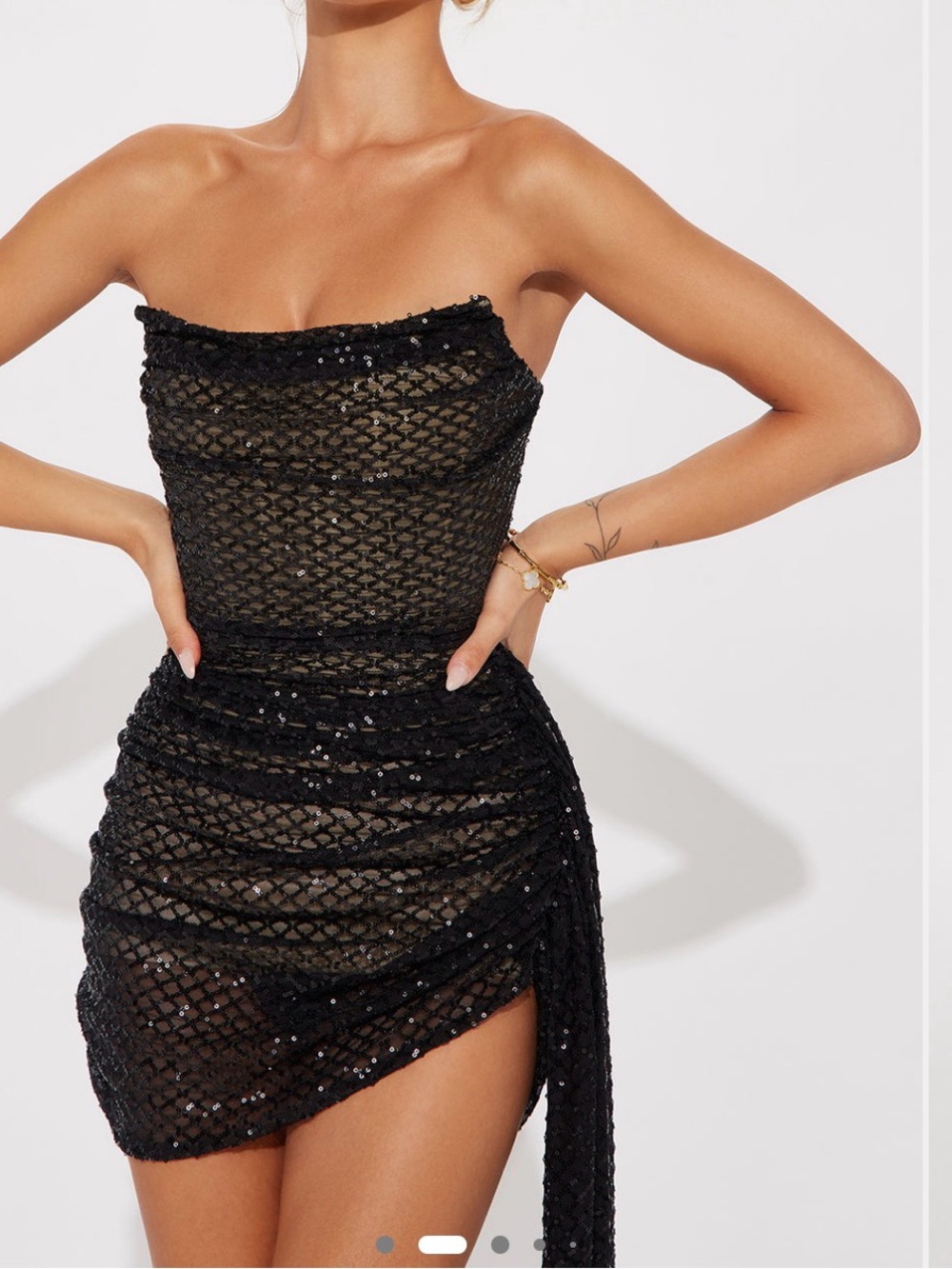 Fashion Nova Black Strapless Sequin Mesh Mini Dress